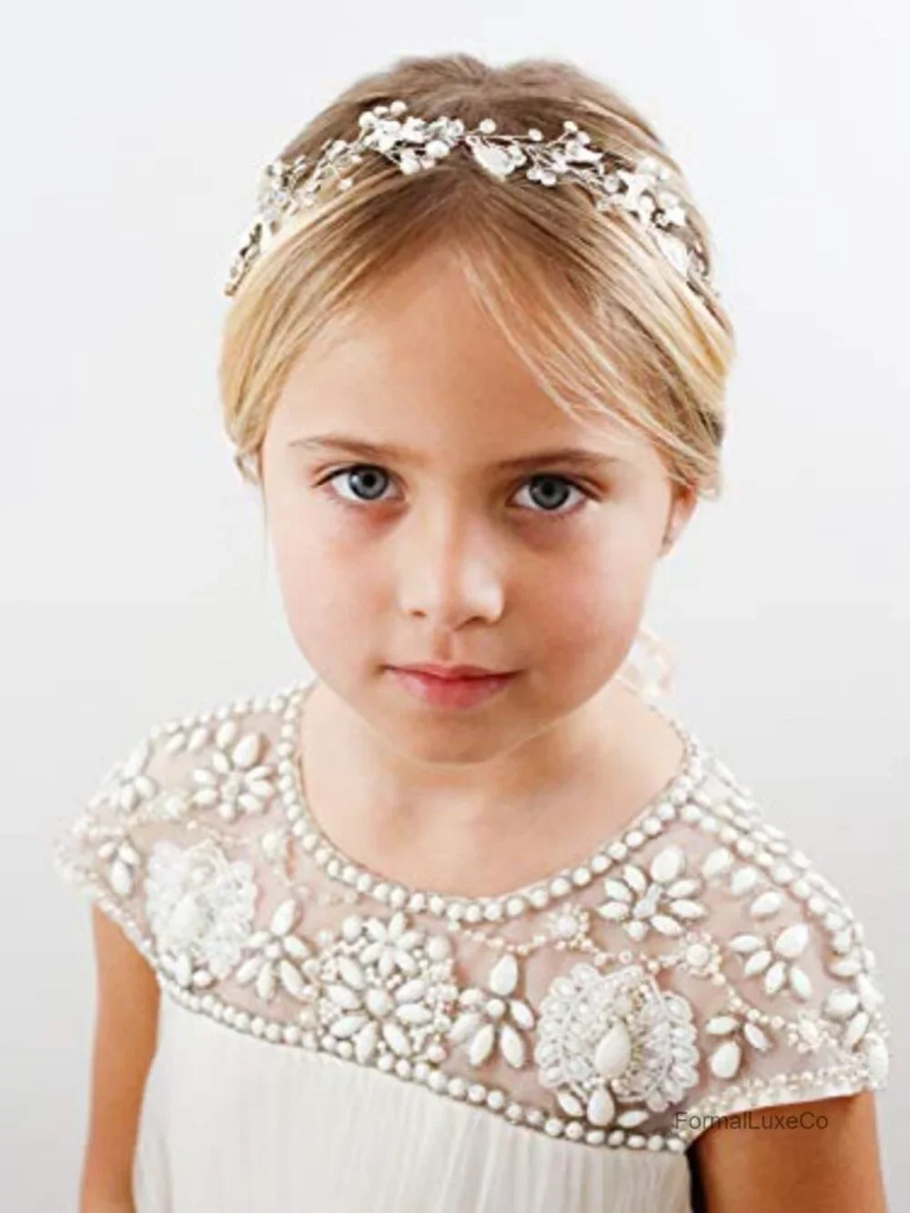 Flower Girl Headpiece Silver Princess Wedding Headband Pearl Hair Accessories